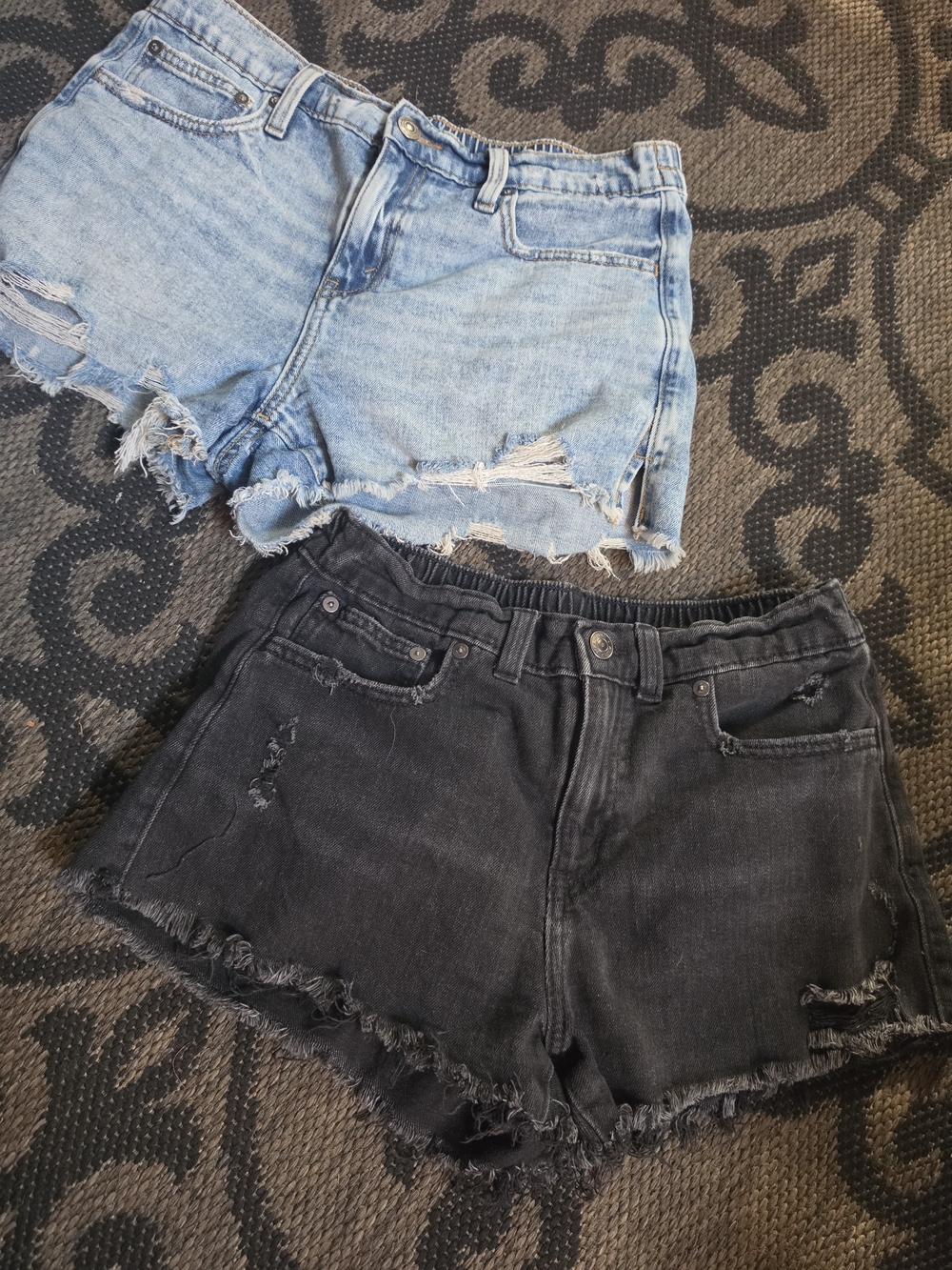aerie Distressed Denim Cutoff Shorts in Black and Light Blue